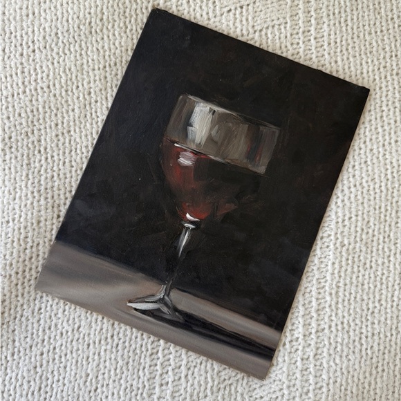 Original Oil Painting Red Wine Glass on Panel